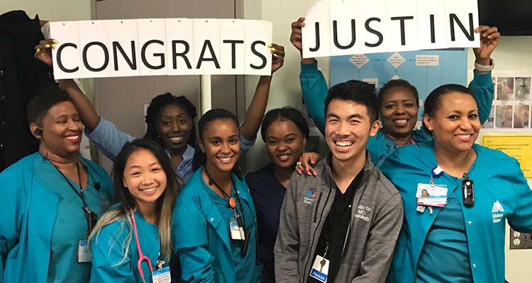 Dr. Justin Tay being awarded Mount Sinai “Physician of the Year” by the Nursing Staff of the 8 West Neurology Unit