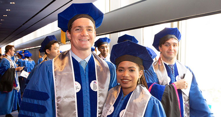 Student speakers and graduates James Johnson and Jessica Pintado Silva before the ceremony.