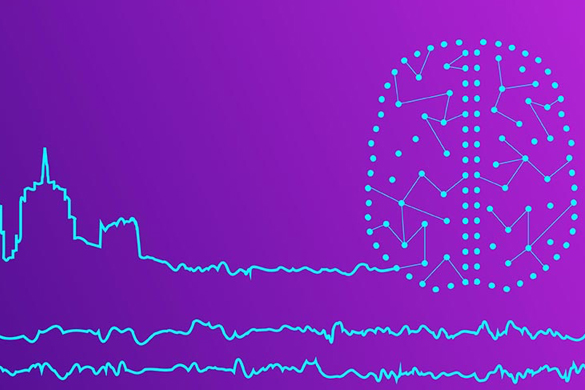 Illustration of a skyline and brain